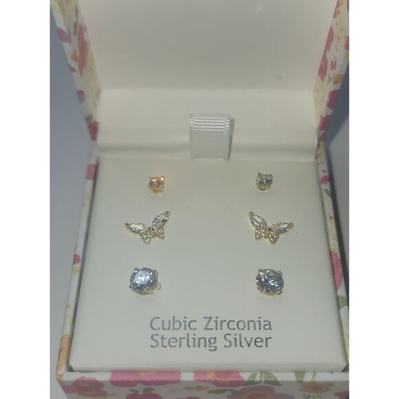 Nanette Lepore Sterling Silver Earring 3 piece Set with Cubic Zirconias - Picture 5 of 8